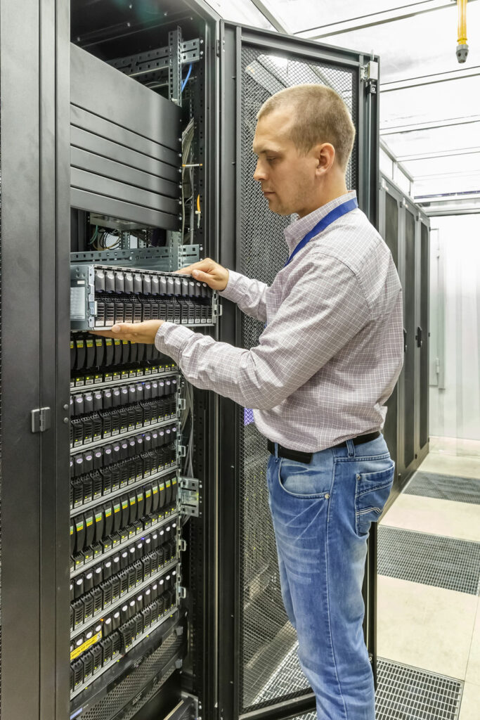 Man working in server room