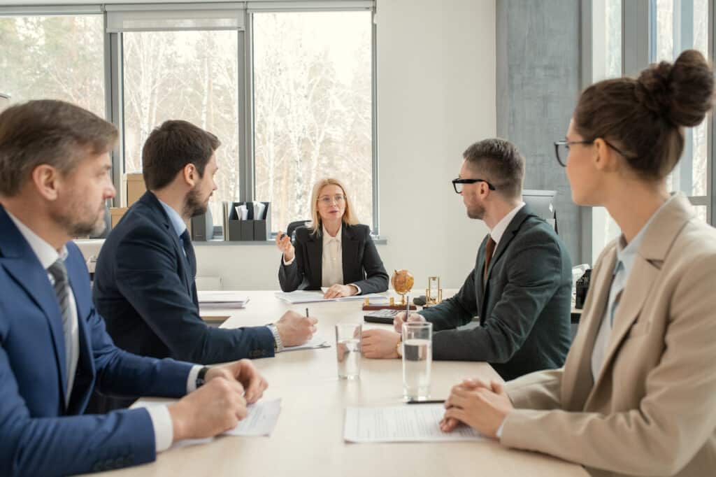 Partners of law firm discussing agenda