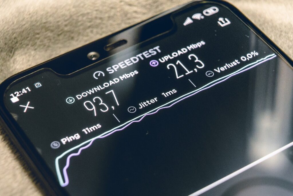 A phone screen with a wifi speed test